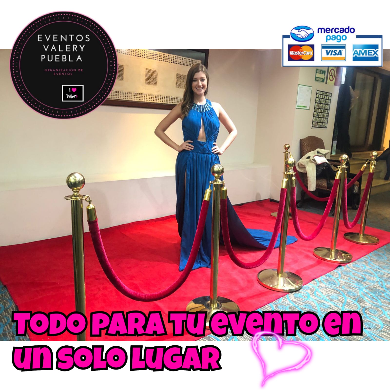 Paquete promoción todo incluido en ALFOMBRA ROJA 5 MTS CON 4 POSTES DORADOS 1 Paquete promoción todo incluido en ALFOMBRA ROJA 5 MTS CON 4 POSTES DORADOS