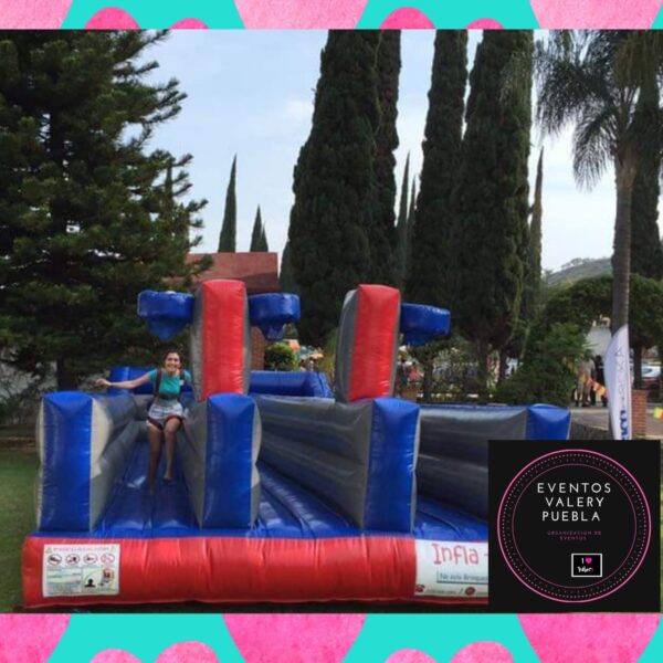 Inflable Bungee Run 3 carriles con canasta ,ligas arneses 10 x 5mts